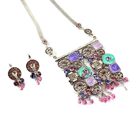 Purple Mix Squares and Circles Necklace Set - Click Image to Close